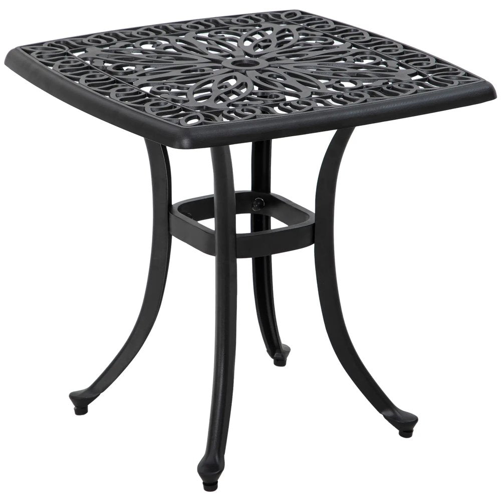 Outsunny Cast Aluminium Bistro Table, Outdoor Square Side Table with Umbrella Hole, Garden Table for Balcony 32
