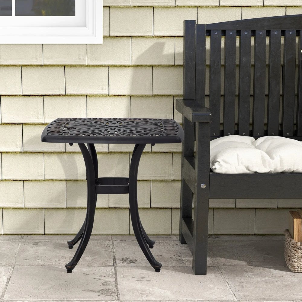 Outsunny Cast Aluminium Bistro Table, Outdoor Square Side Table with Umbrella Hole, Garden Table for Balcony 6