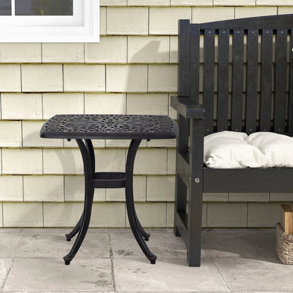 Outsunny Cast Aluminium Bistro Table, Outdoor Square Side Table with Umbrella Hole, Garden Table for Balcony 6
