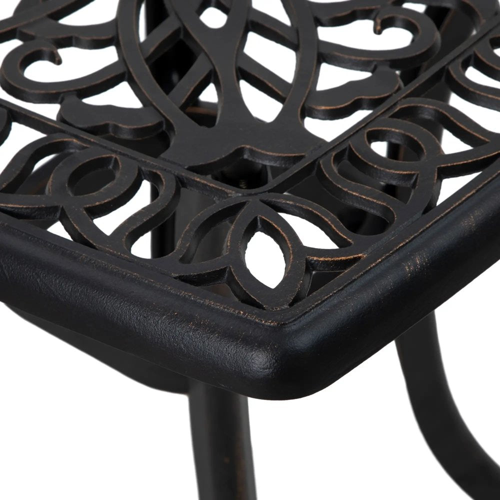 Outsunny Cast Aluminium Bistro Table, Outdoor Square Side Table with Umbrella Hole, Garden Table for Balcony 7
