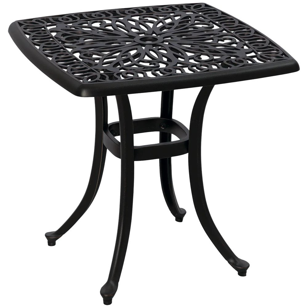 Outsunny Cast Aluminium Bistro Table, Outdoor Square Side Table with Umbrella Hole, Garden Table for Balcony 9