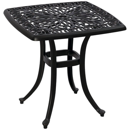 Outsunny Cast Aluminium Bistro Table, Outdoor Square Side Table with Umbrella Hole, Garden Table for Balcony 9