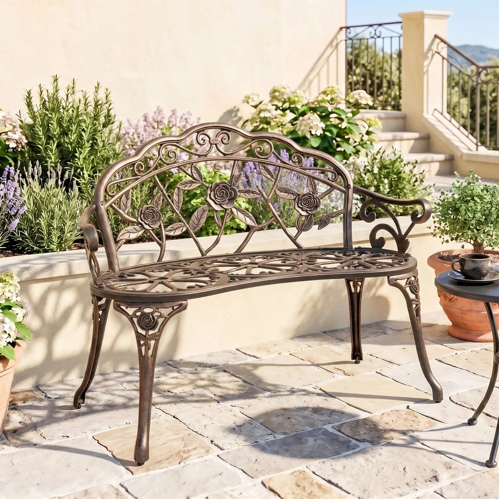 Outsunny Cast Aluminium Garden Bench - Bronze Tone 13