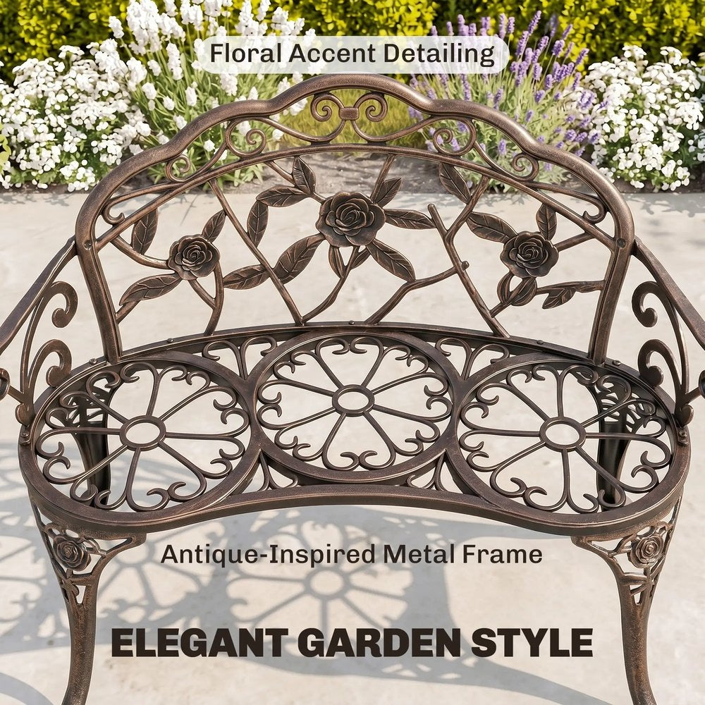 Outsunny Cast Aluminium Garden Bench - Bronze Tone 3