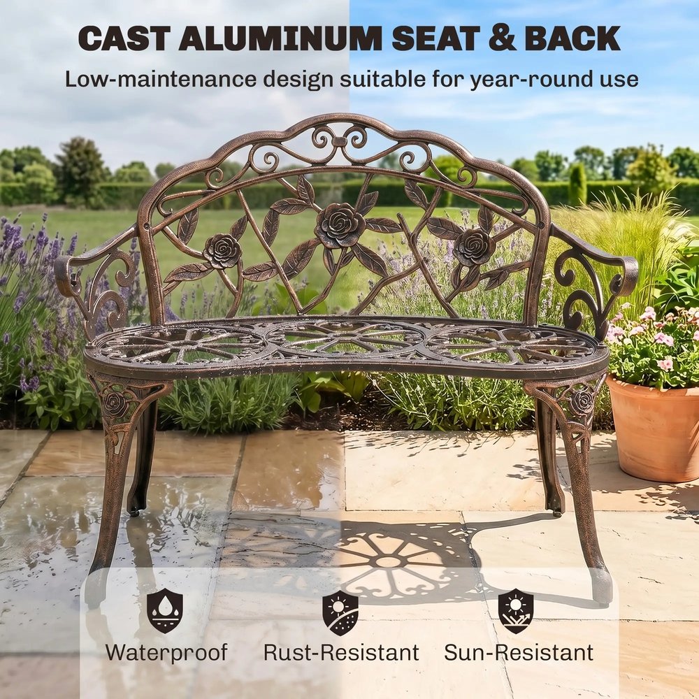 Outsunny Cast Aluminium Garden Bench - Bronze Tone 4