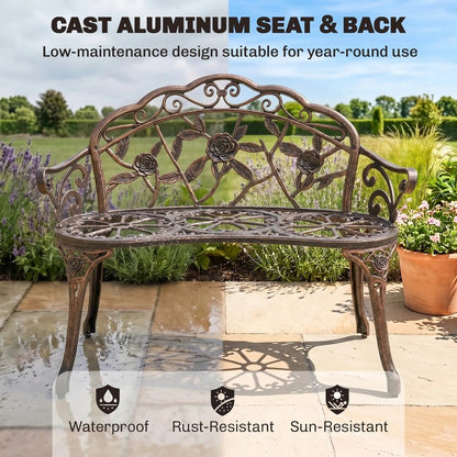 Outsunny Cast Aluminium Garden Bench - Bronze Tone 4