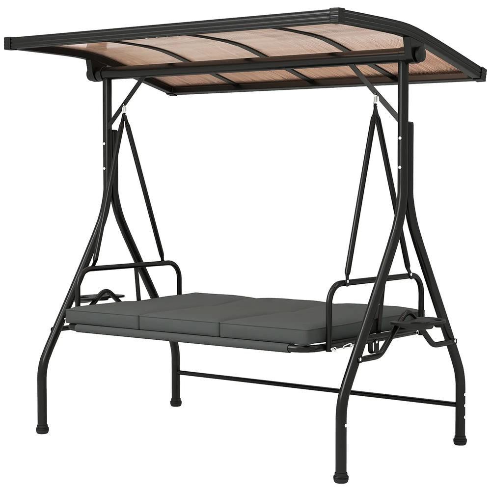 Outsunny Convertible Three-Seater Swing Bench Bed - Dark Grey 10