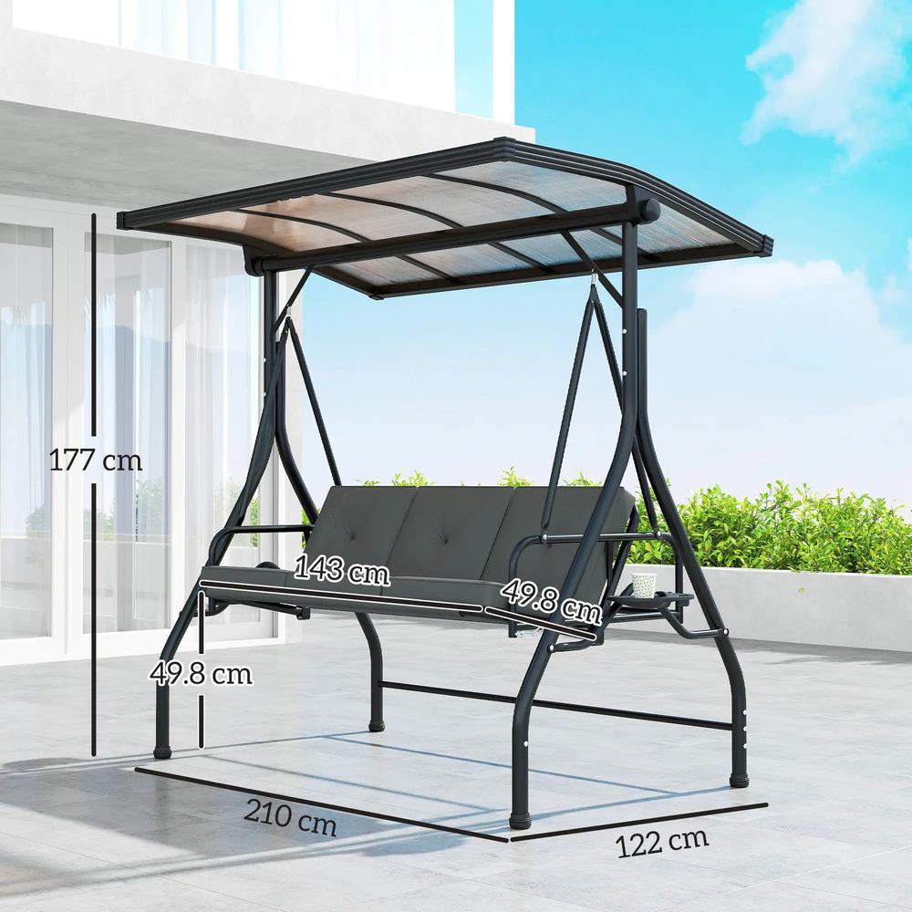 Outsunny Convertible Three-Seater Swing Bench Bed - Dark Grey 2