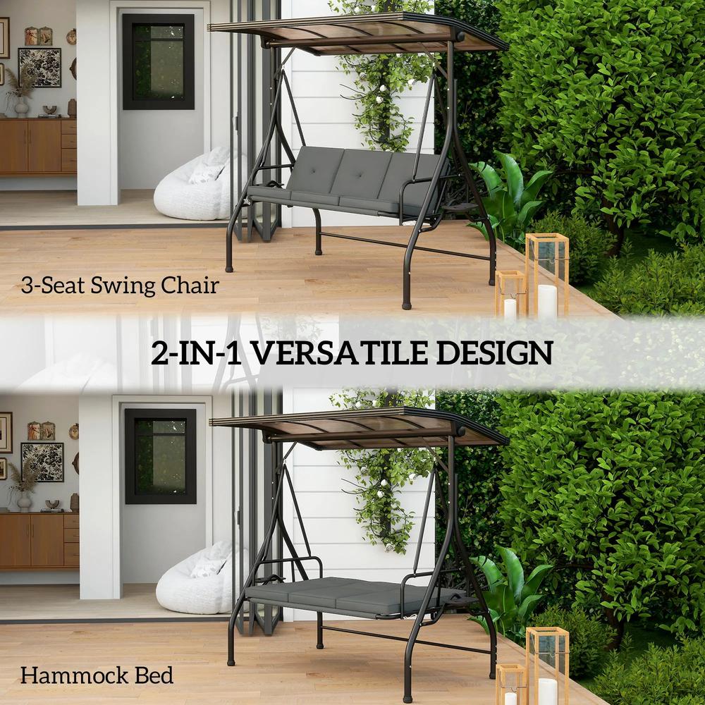 Outsunny Convertible Three-Seater Swing Bench Bed - Dark Grey 3