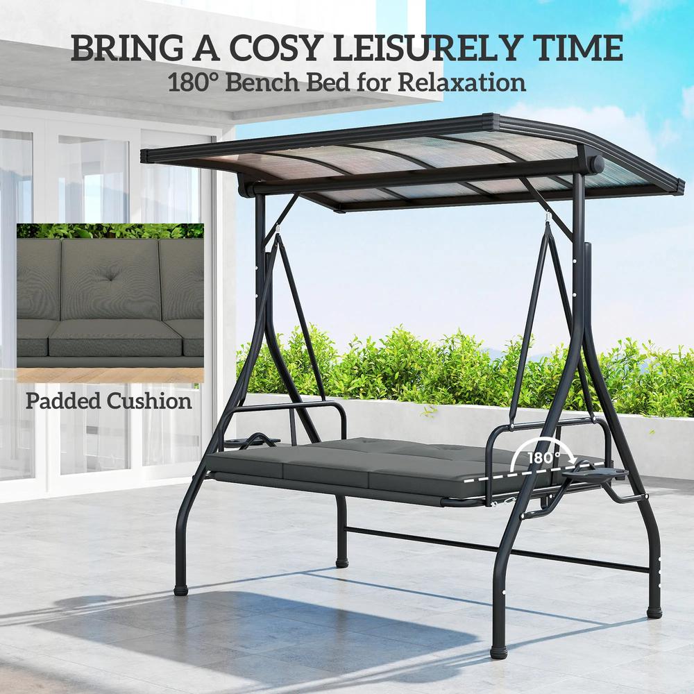 Outsunny Convertible Three-Seater Swing Bench Bed - Dark Grey 5