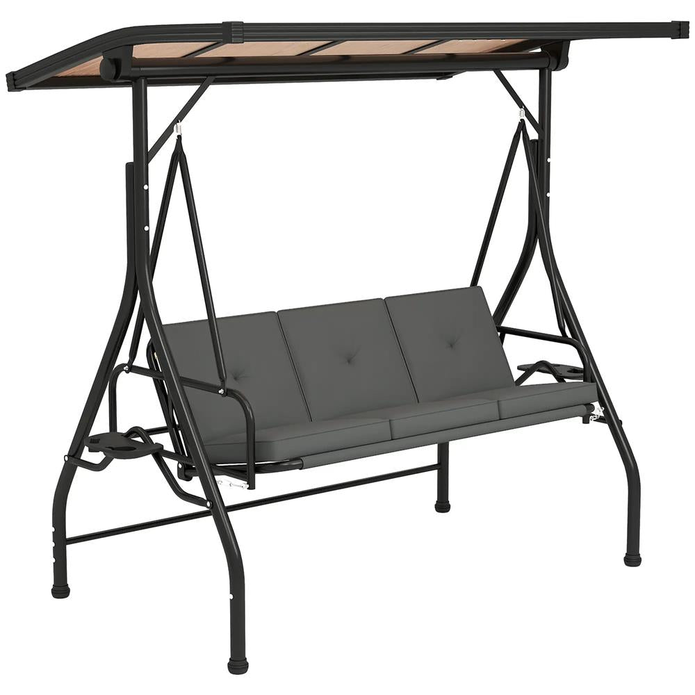Outsunny Convertible Three-Seater Swing Bench Bed - Dark Grey 