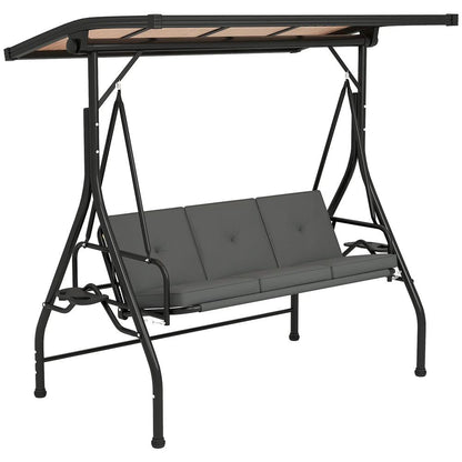 Outsunny Convertible Three-Seater Swing Bench Bed - Dark Grey 