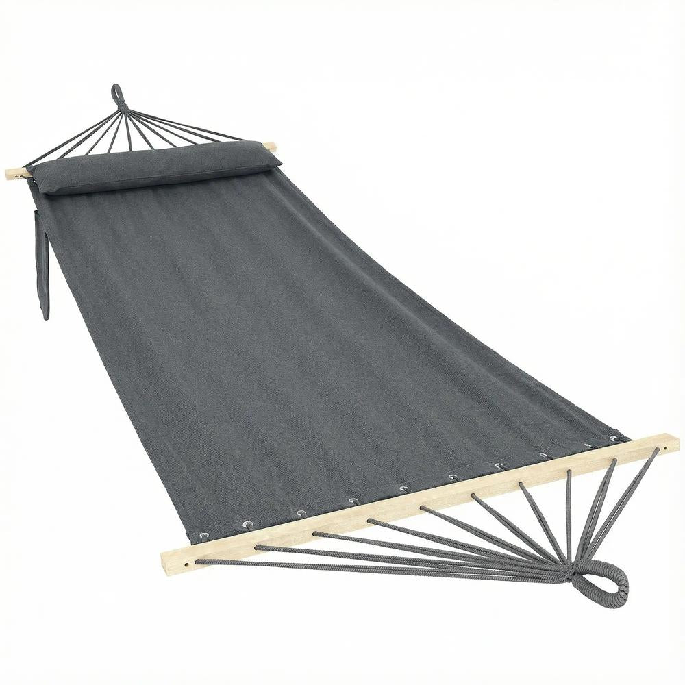 Outsunny Cotton Hammock, Soft Portable Swing Sleeping w/ Headrest & Side Pocket 10