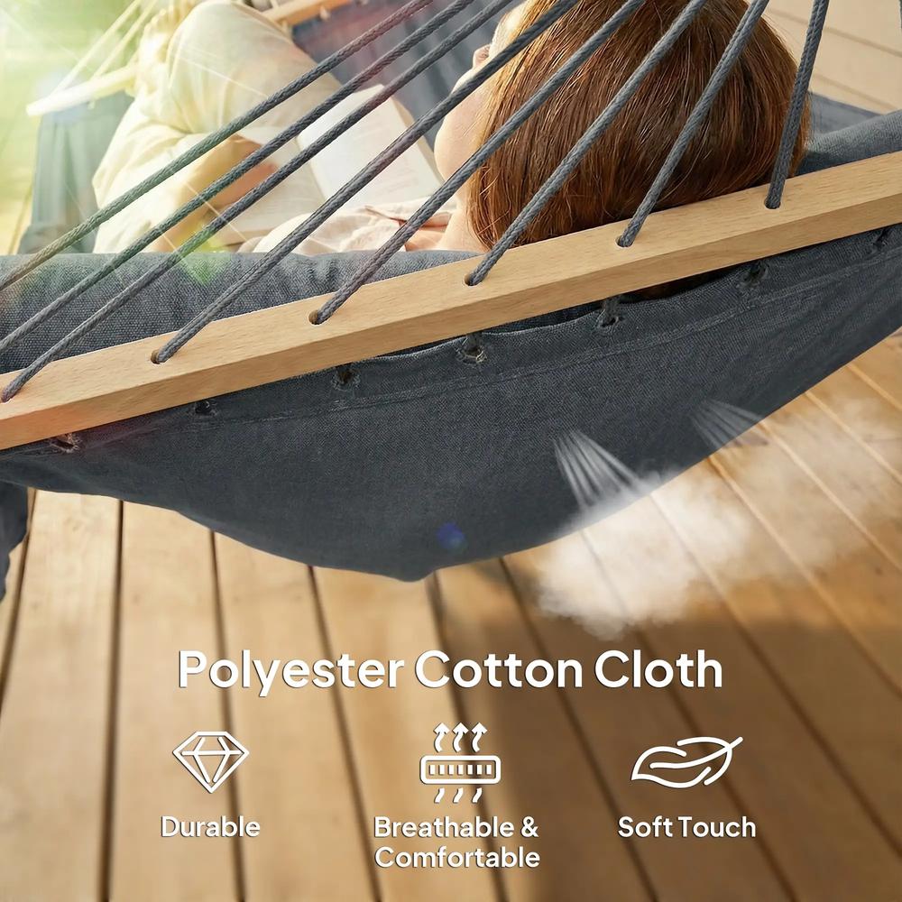 Outsunny Cotton Hammock, Soft Portable Swing Sleeping w/ Headrest & Side Pocket 13