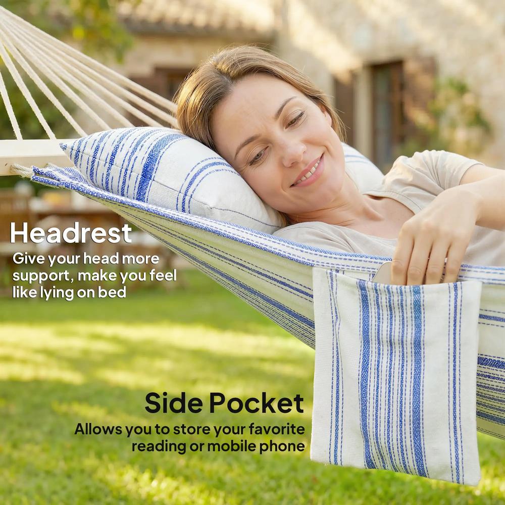 Outsunny Cotton Hammock, Soft Portable Swing Sleeping w/ Headrest & Side Pocket 4