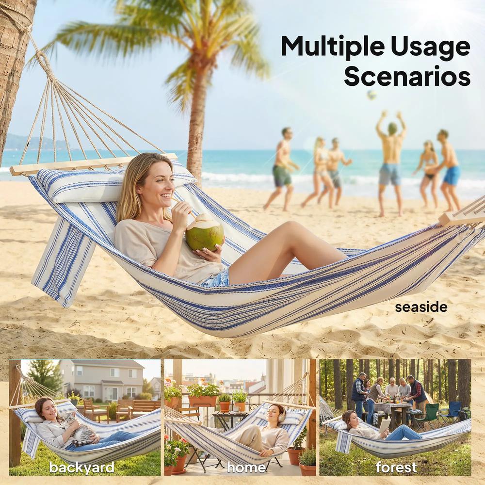 Outsunny Cotton Hammock, Soft Portable Swing Sleeping w/ Headrest & Side Pocket 6