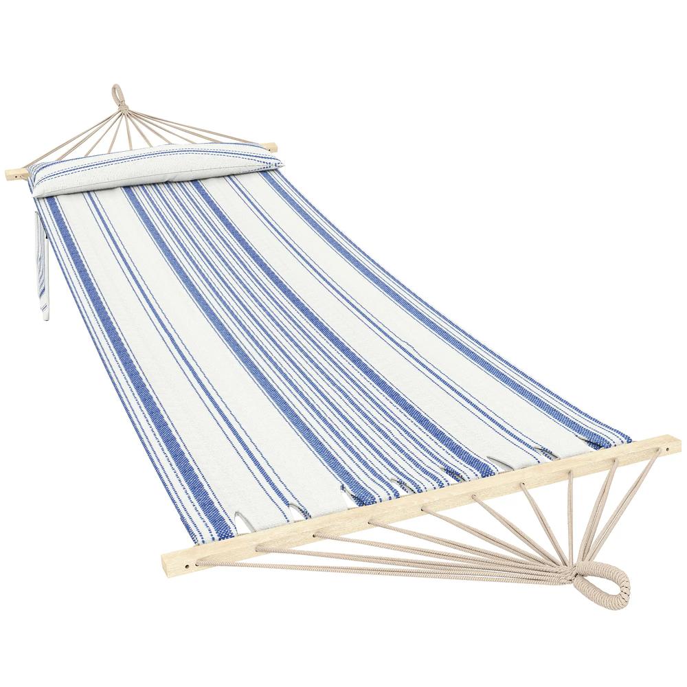 Outsunny Cotton Hammock, Soft Portable Swing Sleeping w/ Headrest & Side Pocket 