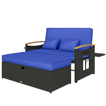 Outsunny Double Garden Rattan Daybed with Storage Ottoman, 4-Level Adjustable Backrest, Brown