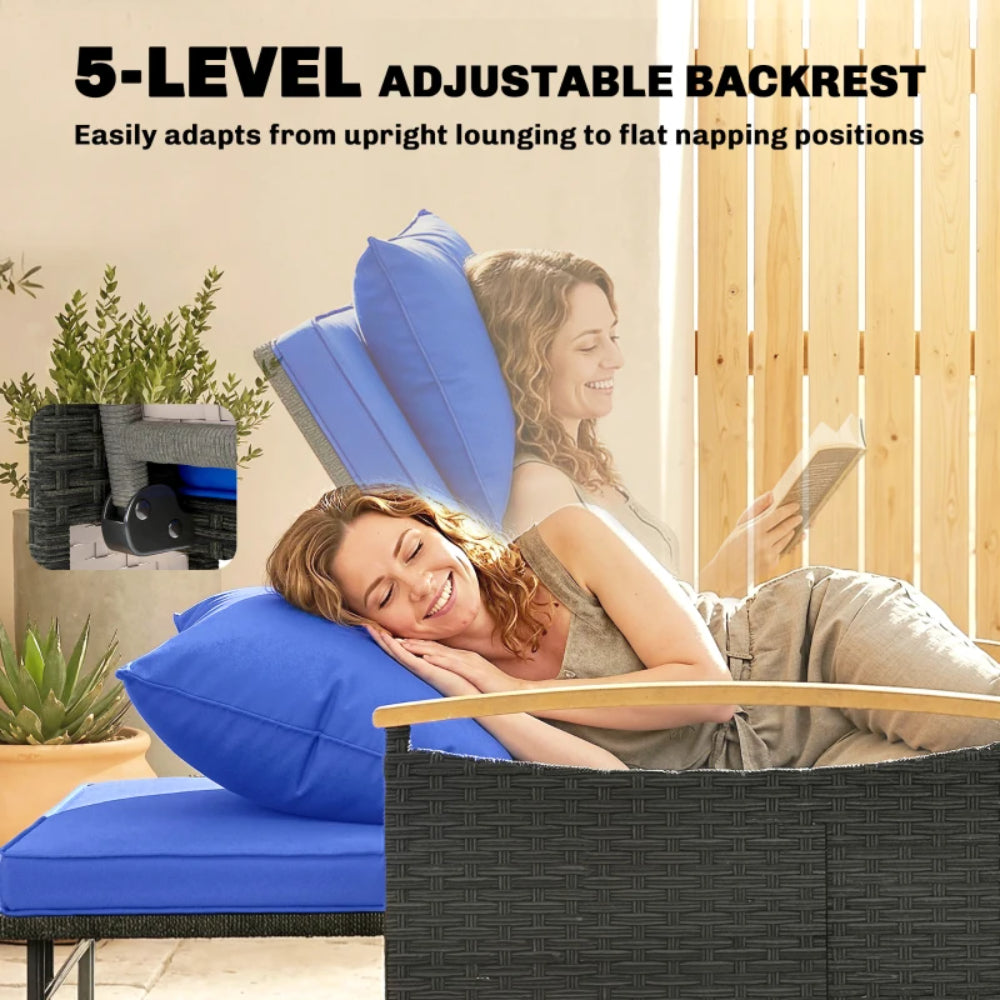 Outsunny Double Garden Rattan Daybed with Storage Ottoman, 4-Level Adjustable Backrest, Brown