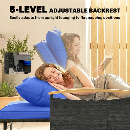 Outsunny Double Garden Rattan Daybed with Storage Ottoman, 4-Level Adjustable Backrest, Brown