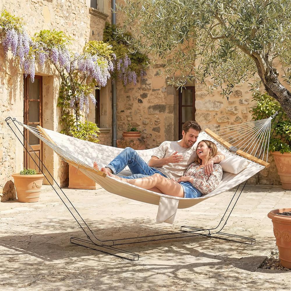 Outsunny Double Hammock 2 Person Swing Bed with Spreader Bars, Pillows, Pad, 200 x 140cm 1