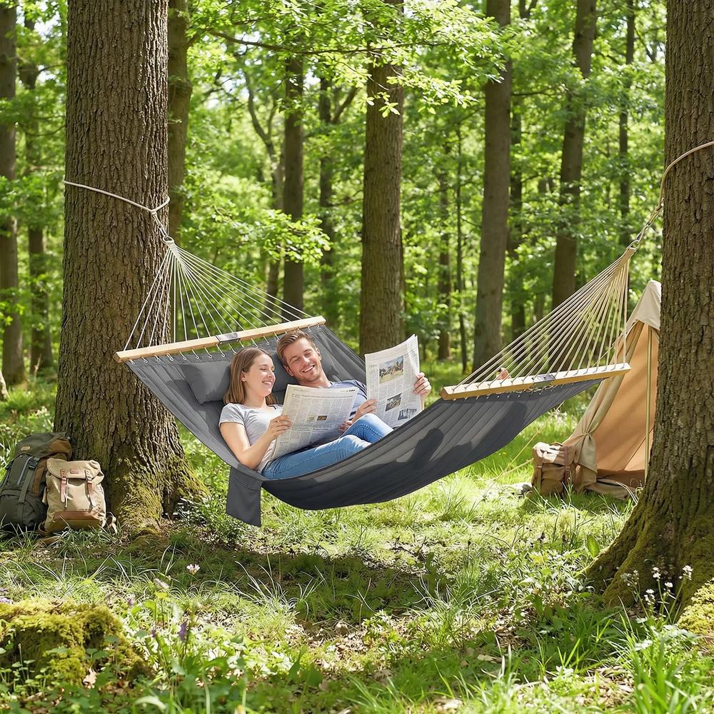 Outsunny Double Hammock 2 Person Swing Bed with Spreader Bars, Pillows, Pad, 200 x 140cm 20