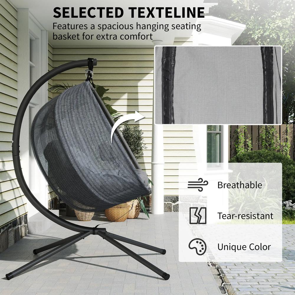Outsunny Double Hanging Egg Chair 2 Seaters Texteline Swing Hammock Chair with Folding Design, Grey 3