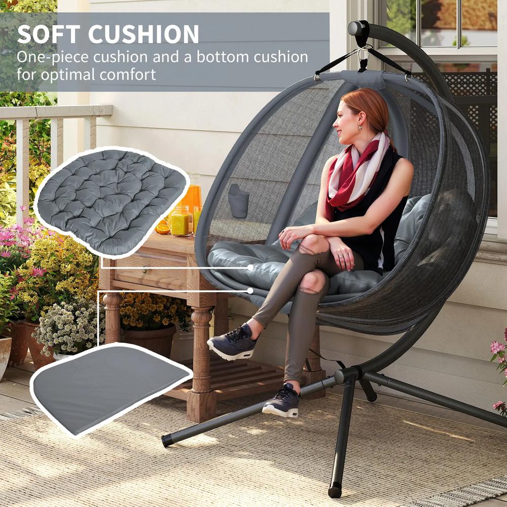 Outsunny Double Hanging Egg Chair 2 Seaters Texteline Swing Hammock Chair with Folding Design, Grey 4
