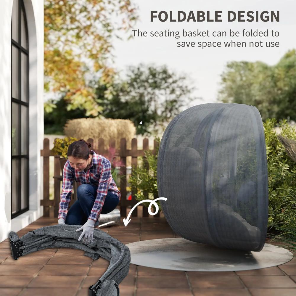 Outsunny Double Hanging Egg Chair 2 Seaters Texteline Swing Hammock Chair with Folding Design, Grey 5