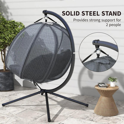Outsunny Double Hanging Egg Chair 2 Seaters Texteline Swing Hammock Chair with Folding Design, Grey 6
