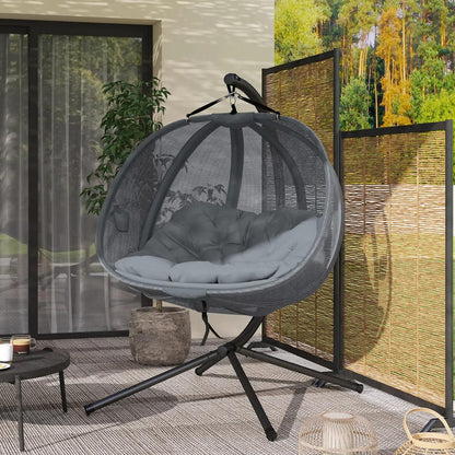 Outsunny Double Hanging Egg Chair 2 Seaters Texteline Swing Hammock Chair with Folding Design, Grey 8