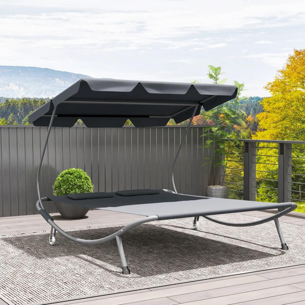 Outsunny Double Outdoor Bed, with Canopy - Light Grey 1