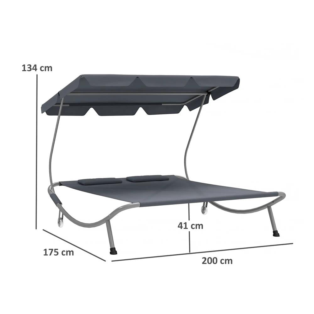 Outsunny Double Outdoor Bed, with Canopy - Light Grey 2