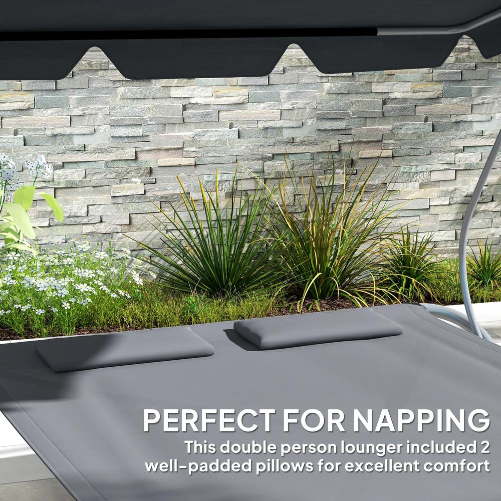 Outsunny Double Outdoor Bed, with Canopy - Light Grey 4