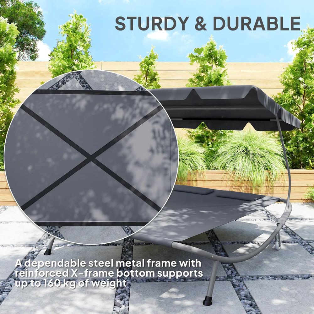 Outsunny Double Outdoor Bed, with Canopy - Light Grey 5
