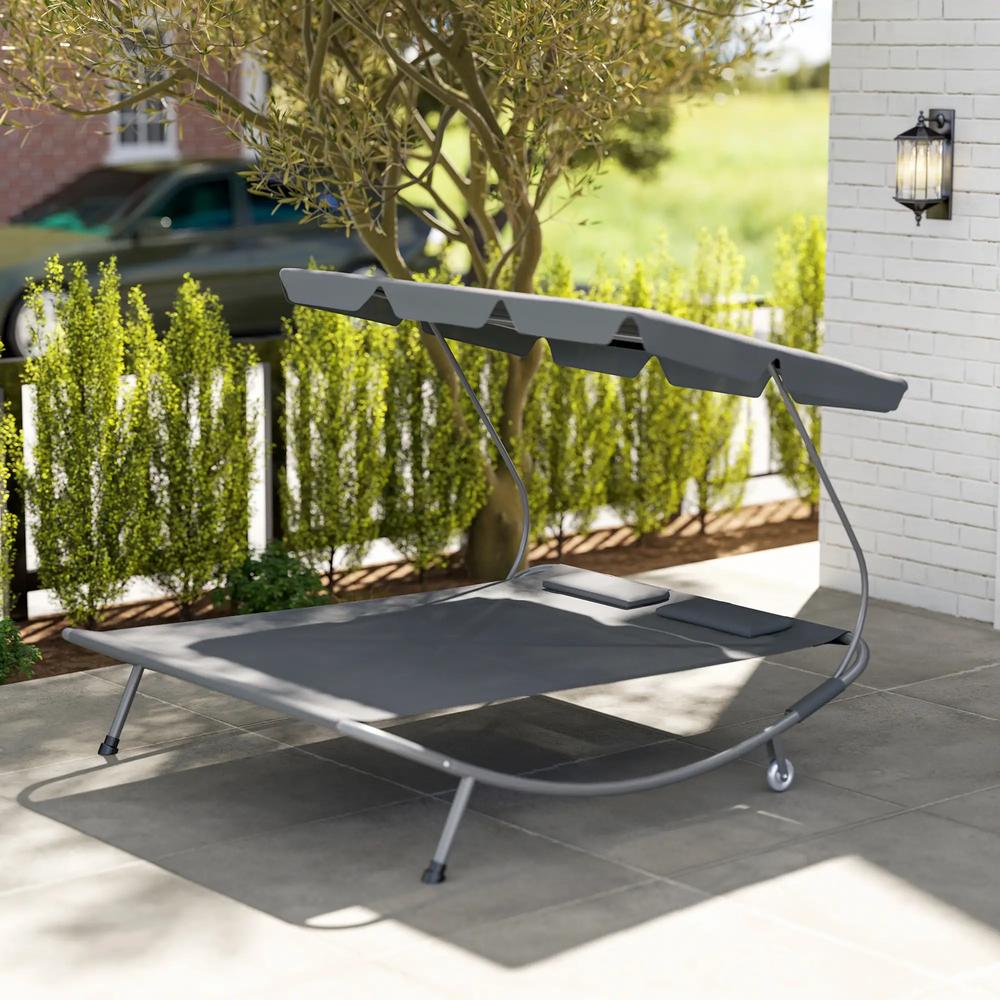 Outsunny Double Outdoor Bed, with Canopy - Light Grey 7