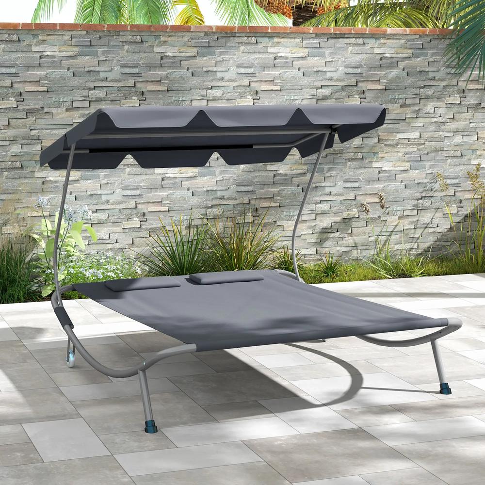 Outsunny Double Outdoor Bed, with Canopy - Light Grey 8