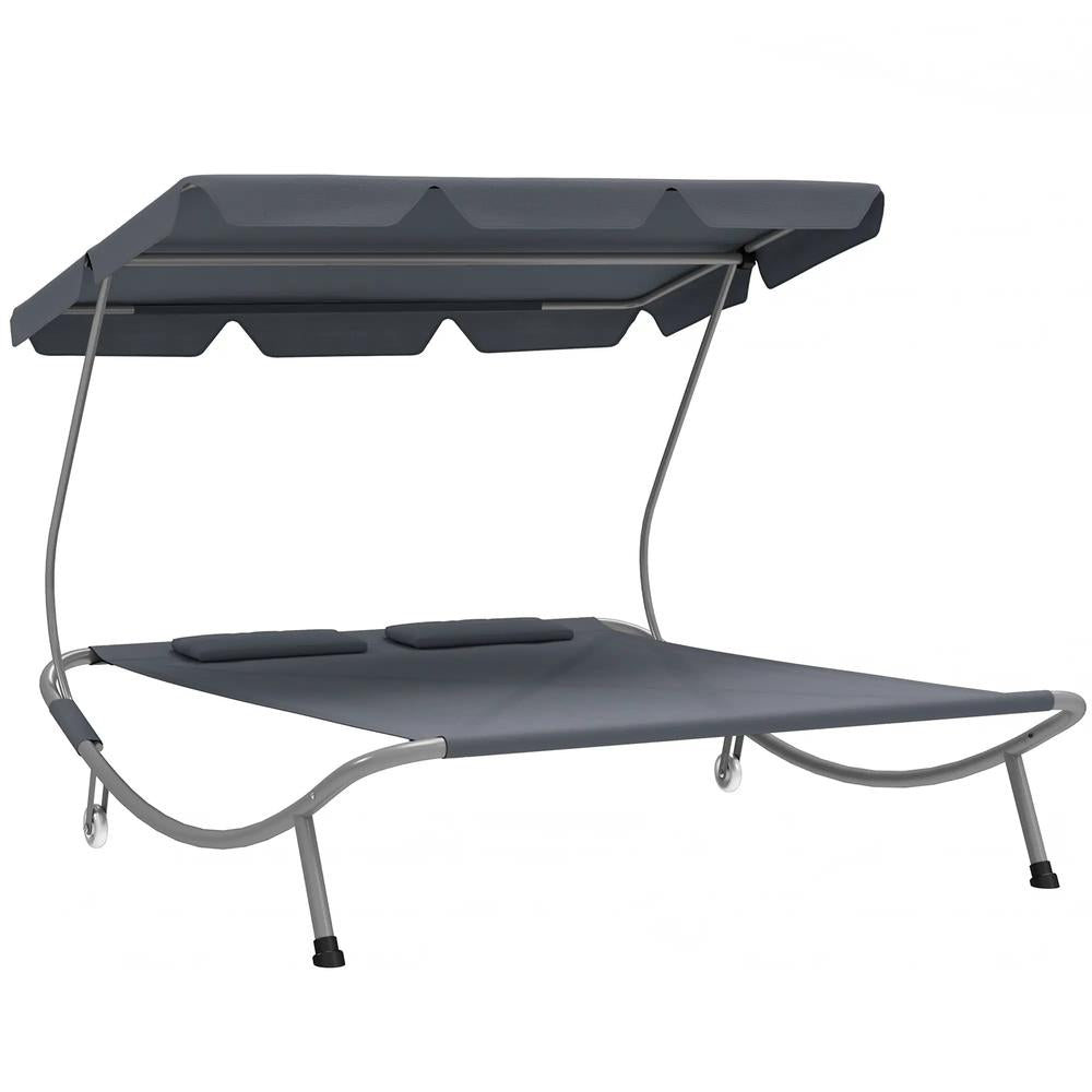 Outsunny Double Outdoor Bed, with Canopy - Light Grey 