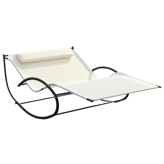Outsunny Double Sun Lounger, Rocking Lounger Sunbed Daybed with Armrest and Headrest Pillow, for Two, For Outdoor Patio Garden 