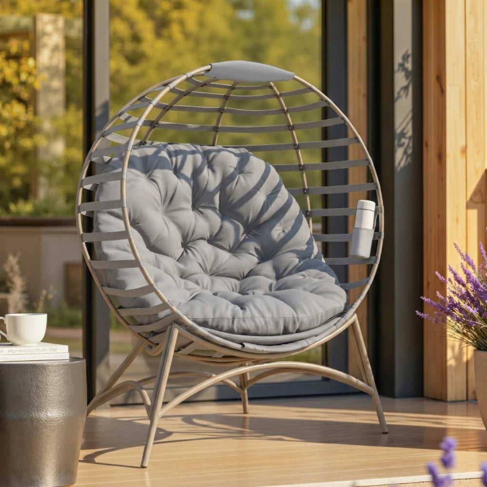Outsunny Egg Chair with Cushion & Side Pocket