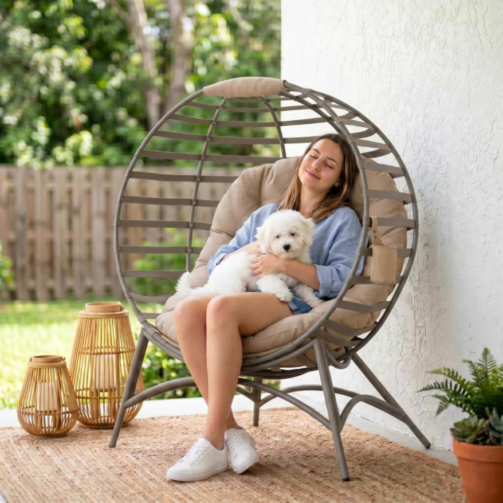 Outsunny Egg Chair with Cushion & Side Pocket