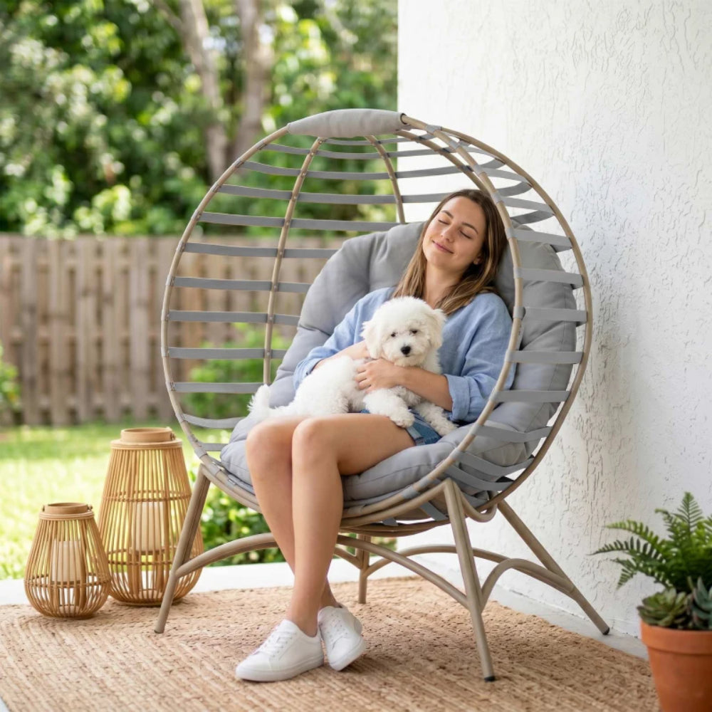 Outsunny Egg Chair with Cushion & Side Pocket