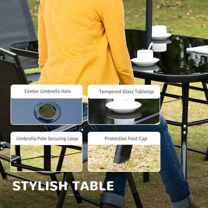 Outsunny Eight-Piece Garden Dining Set, with Chairs, Table and Parasol - Black 3