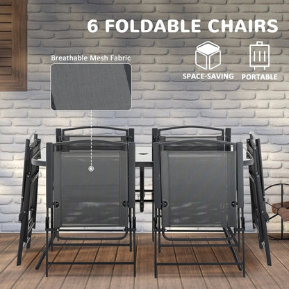 Outsunny Eight-Piece Garden Dining Set, with Chairs, Table and Parasol - Black 4