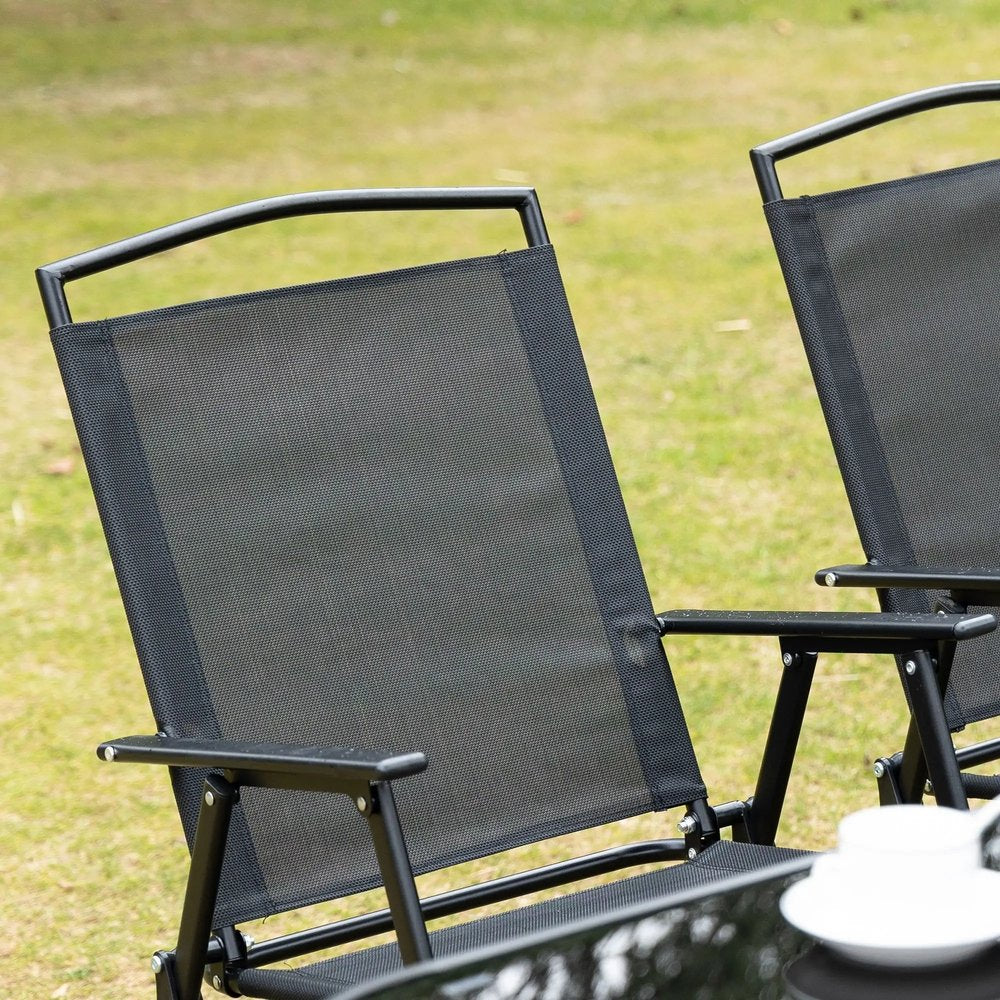 Outsunny Eight-Piece Garden Dining Set, with Chairs, Table and Parasol - Black 7