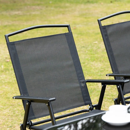 Outsunny Eight-Piece Garden Dining Set, with Chairs, Table and Parasol - Black 7