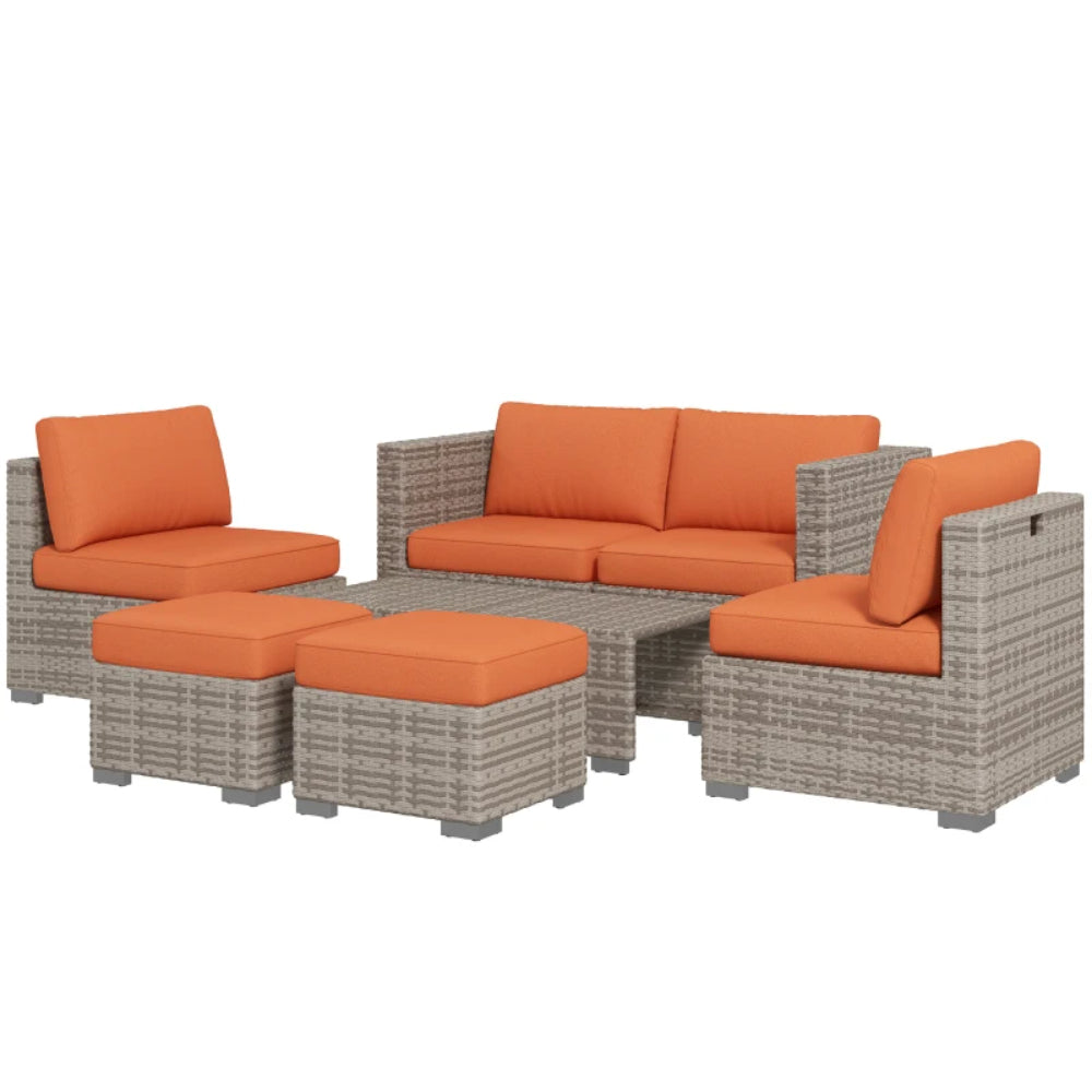 Outsunny Eight-Piece Rattan Garden Set, with Contrast Cushions - Orange/Grey