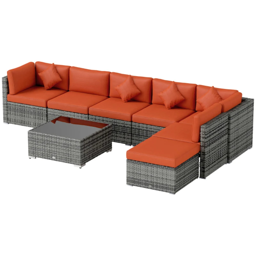 Outsunny Eight-Piece Rattan Sofa Set - Orange/Grey