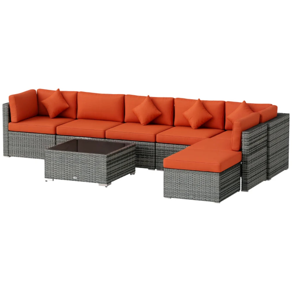Outsunny Eight-Piece Rattan Sofa Set - Orange/Grey
