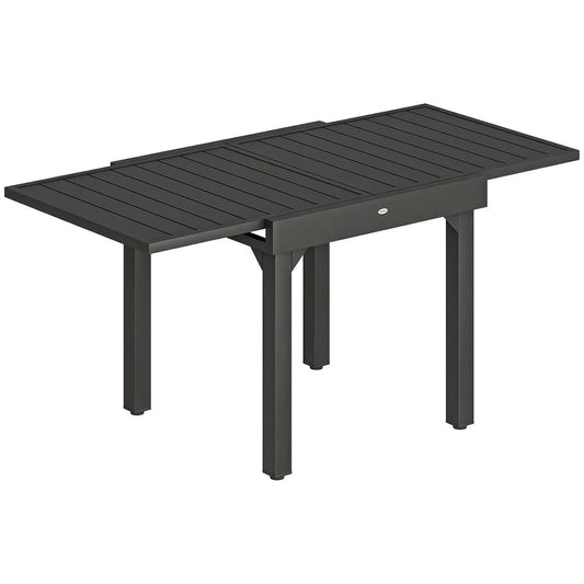 Outsunny Expandable Patio Dining Table for 4-6 People, 80-160 cm Aluminium Extendable Outdoor Patio Table with Slatted Top, Black 